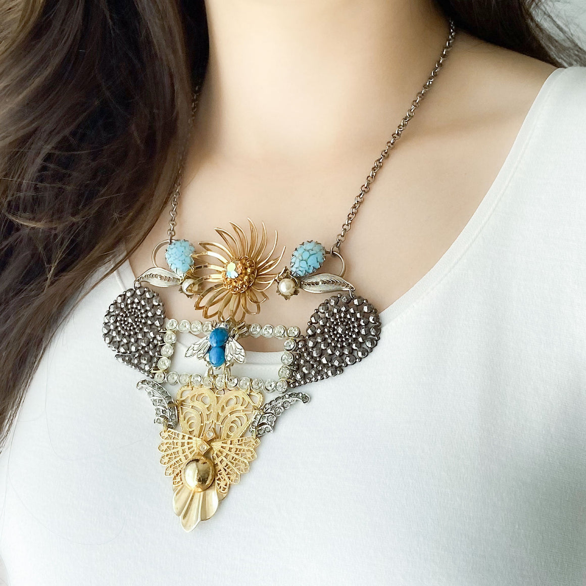 TIERNEY statement assemblage necklace-GREEN BIJOU