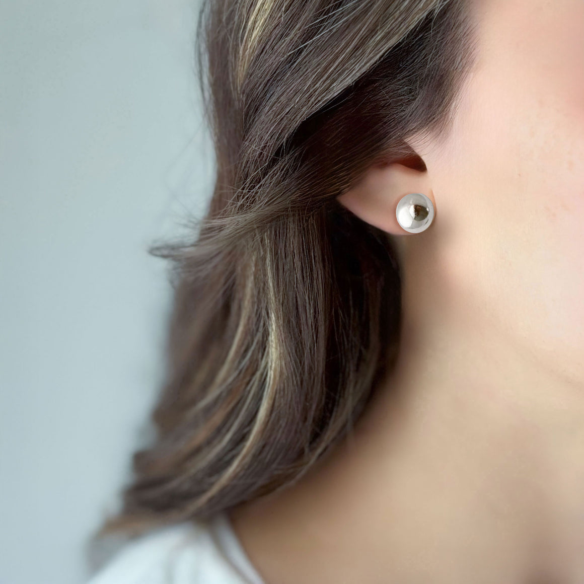TOLLIVER vintage silver tone dome stud earrings-GREEN BIJOU