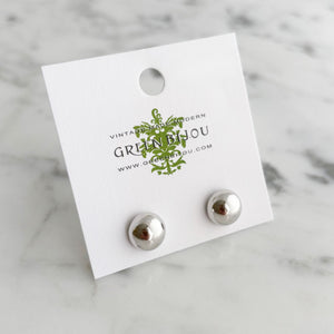TOLLIVER vintage silver tone dome stud earrings-GREEN BIJOU