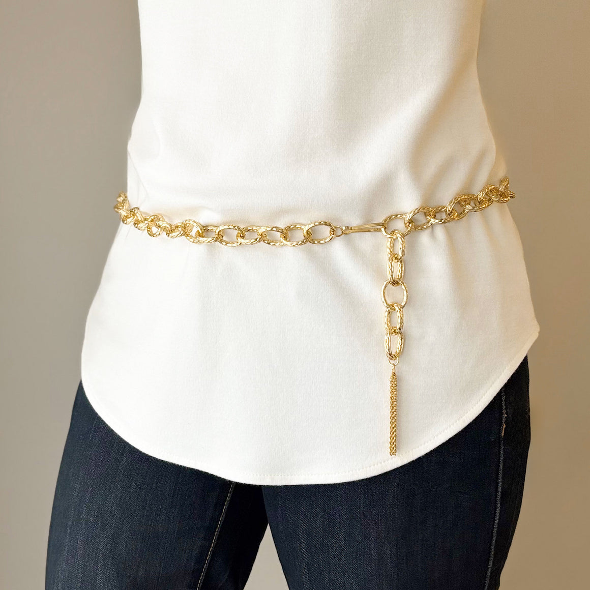 URSULA chunky lightweight gold textured chain belt/necklace-GREEN BIJOU