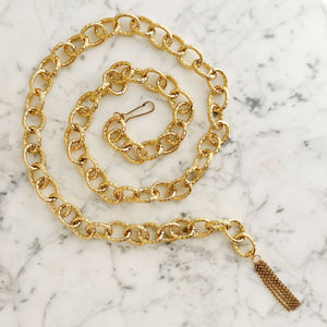 URSULA chunky lightweight gold textured chain belt/necklace-GREEN BIJOU