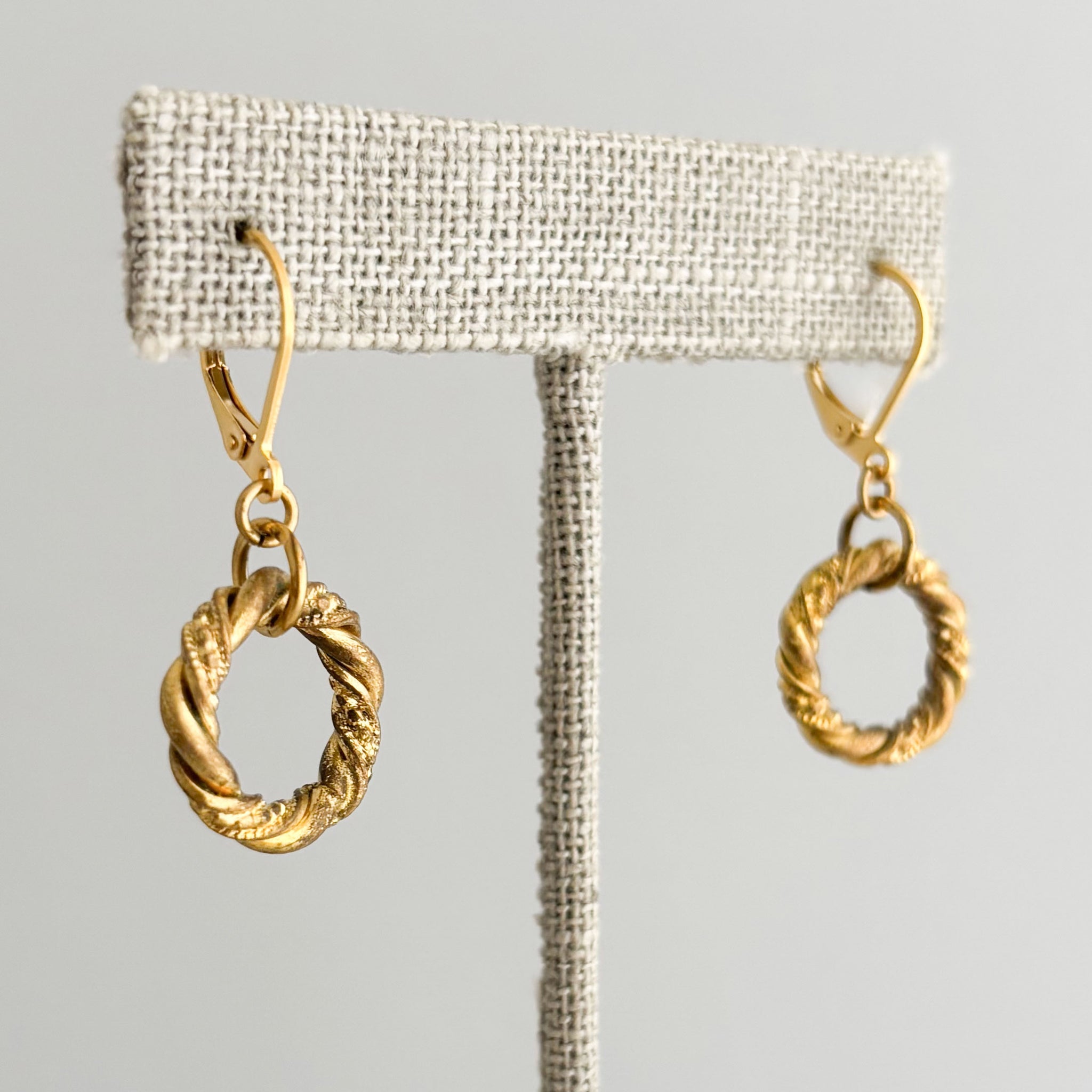VARANA antique French twisted design brass ring earrings-GREEN BIJOU