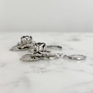VEENIE vintage silver leaf and crystal rose pendant earrings - 