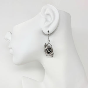 VEENIE vintage silver leaf and crystal rose pendant earrings - 