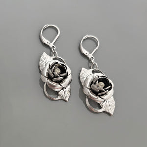 VEENIE vintage silver leaf and crystal rose pendant earrings - 