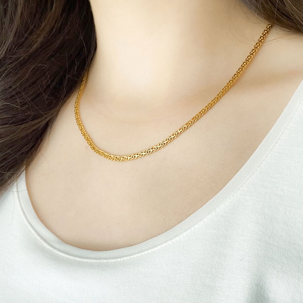 VENDOME vintage Vendome braided gold tone chain necklace-GREEN BIJOU