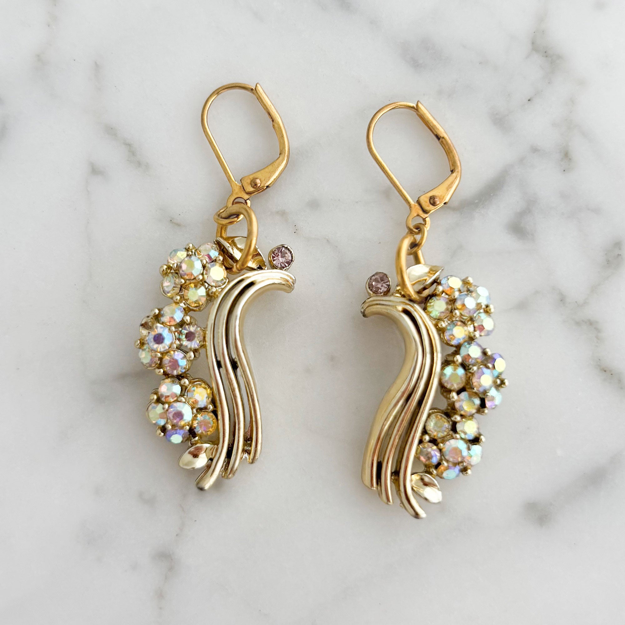 VINNIE vintage Lisner aurora borealis crystal dangle earrings - 