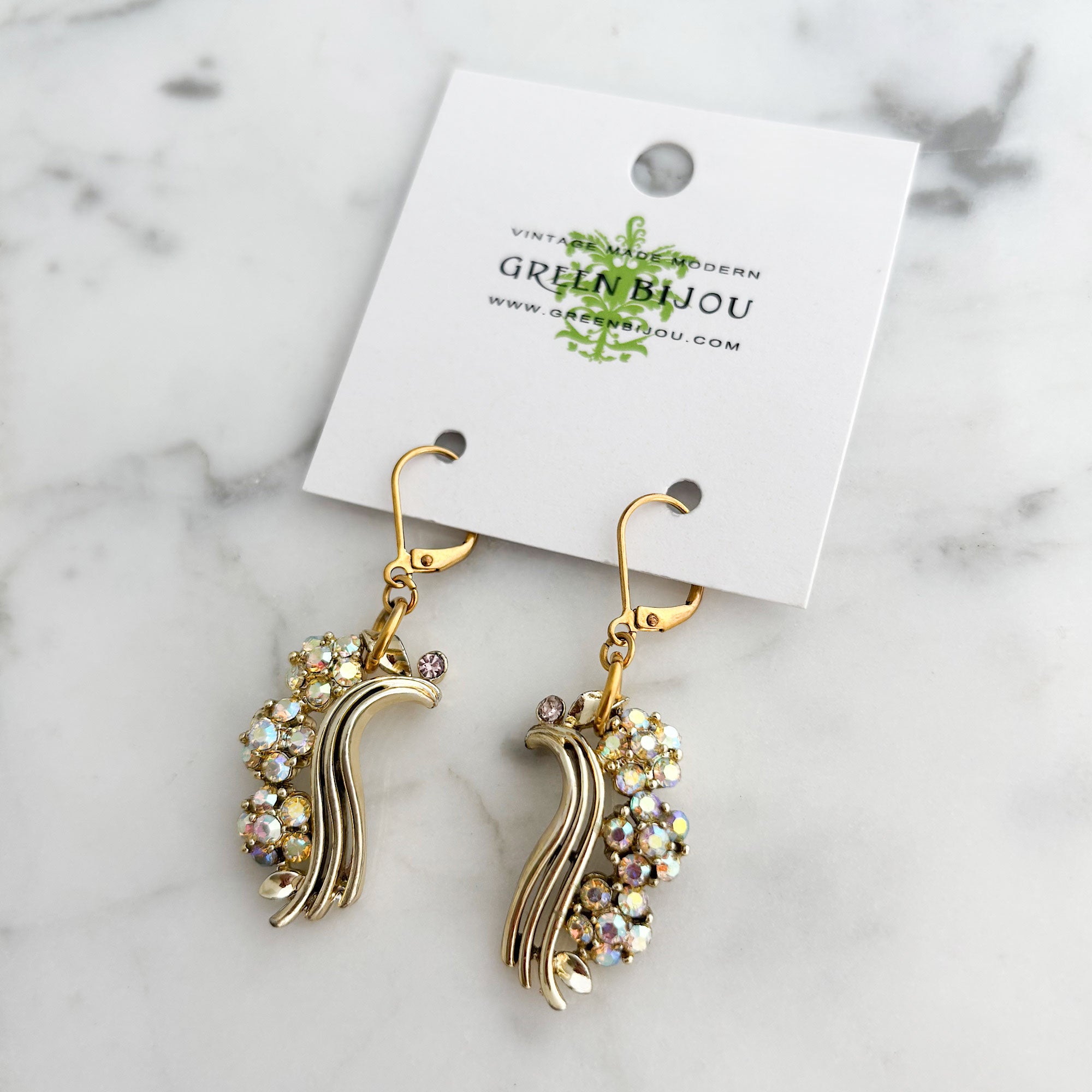 VINNIE vintage Lisner aurora borealis crystal dangle earrings - 