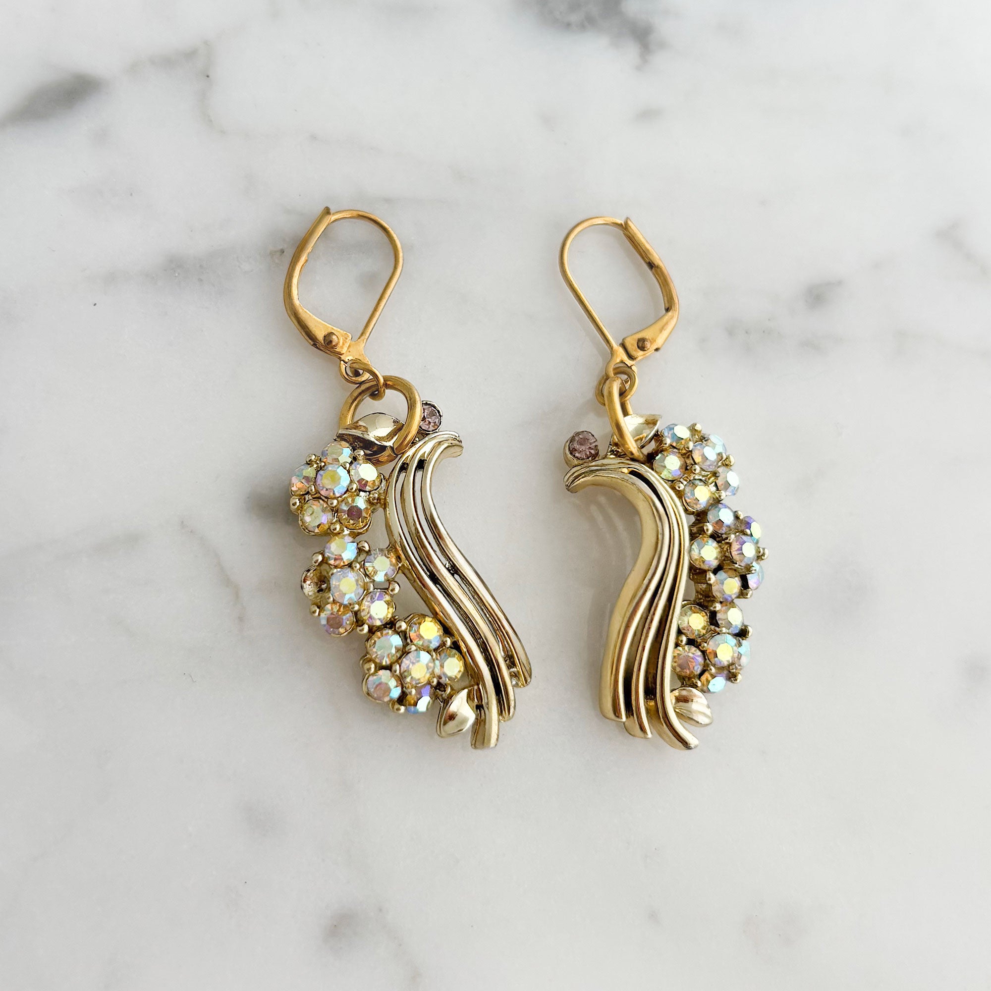 VINNIE vintage Lisner aurora borealis crystal dangle earrings - 
