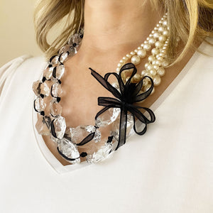 VIVA pearl crystal and ribbon necklace - 