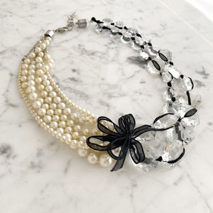 VIVA pearl crystal and ribbon necklace - 