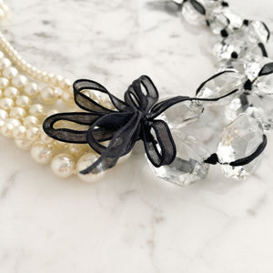 VIVA pearl crystal and ribbon necklace - 
