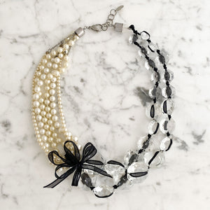 VIVA pearl crystal and ribbon necklace - 