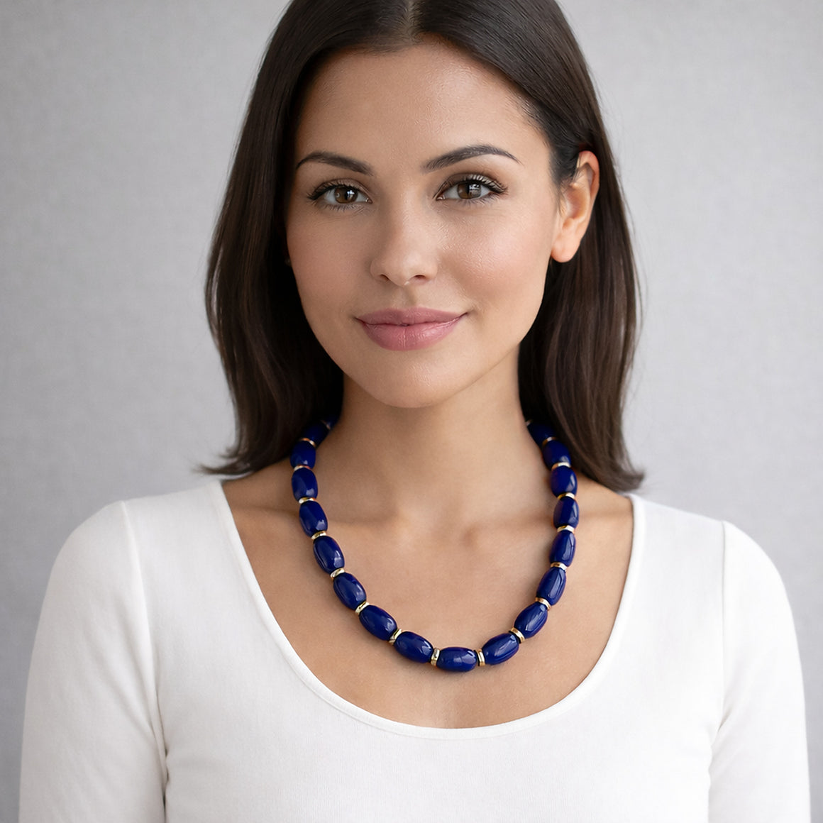 VIVIANA Italian hand-blown cobalt blue glass bead necklace-GREEN BIJOU
