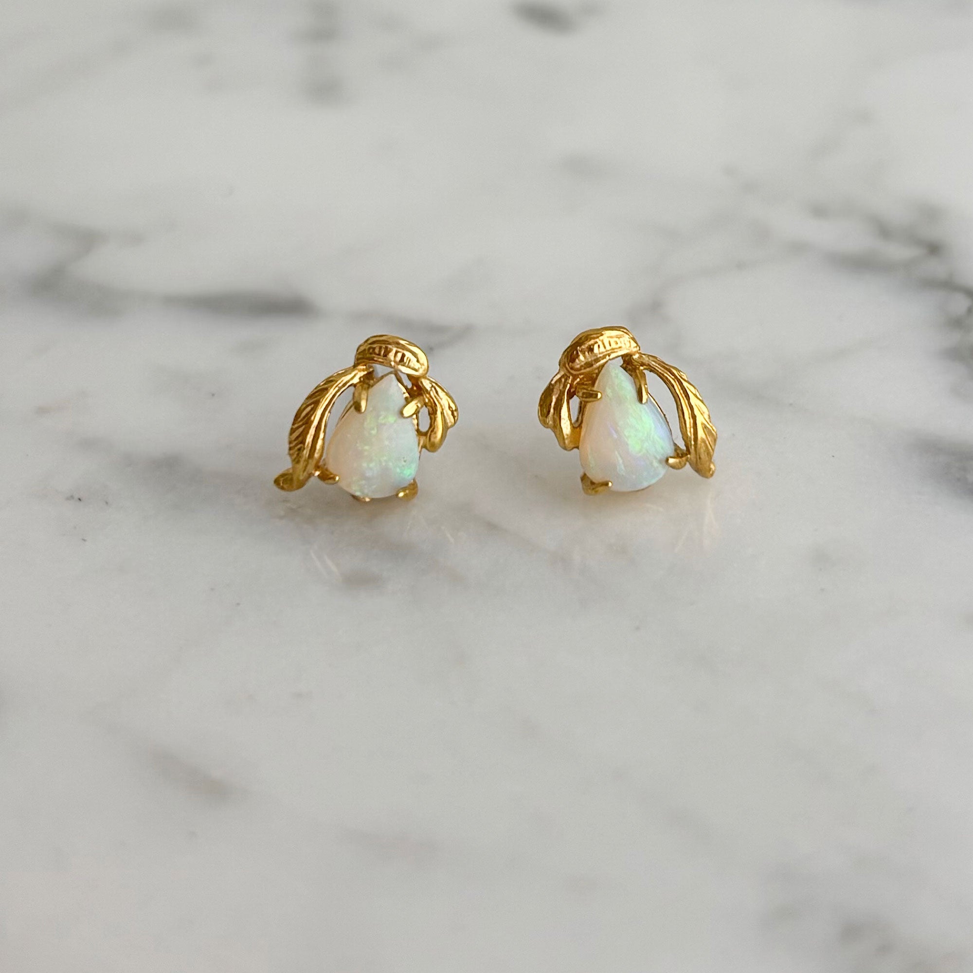 Vintage Opal Stud Earrings | Gold Tone Ribbon Earrings | Faux Opal Earrings | LAMONT-GREEN BIJOU