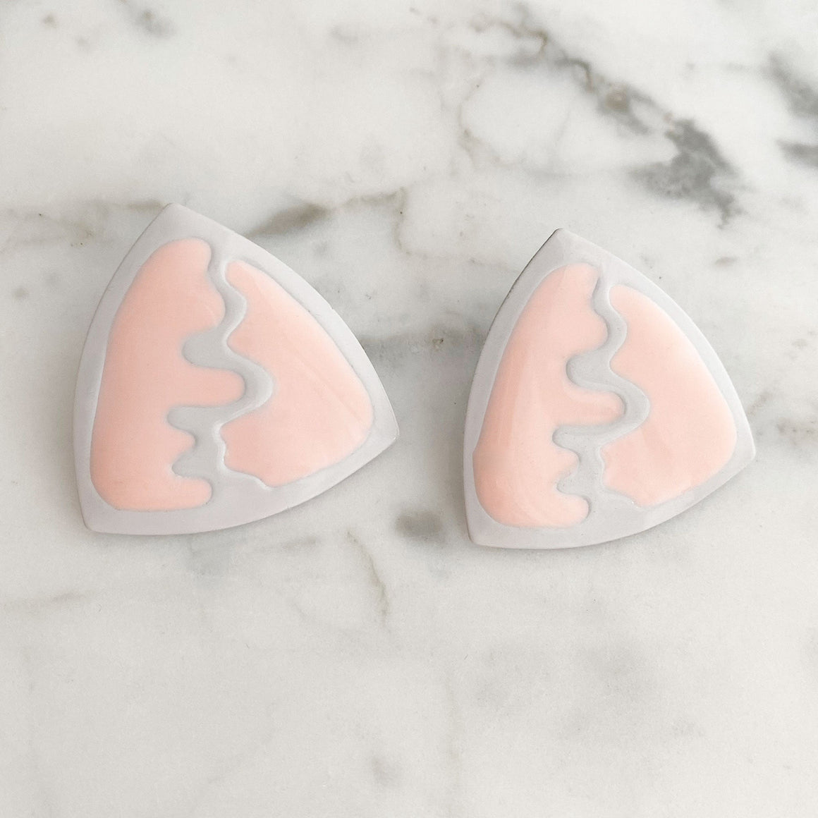 Vintage Peach Enamel Triangle Stud Earrings | Abstract Geometric | AXEL-GREEN BIJOU