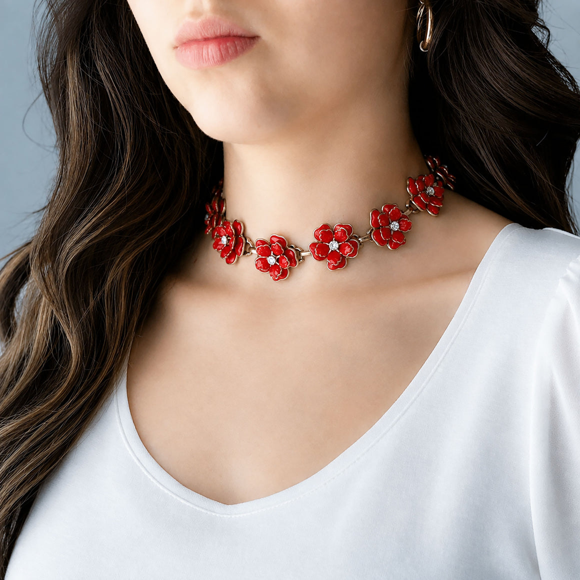 Vintage Red Floral Convertible Necklace | Choker Collar Necklace | DAINA-GREEN BIJOU