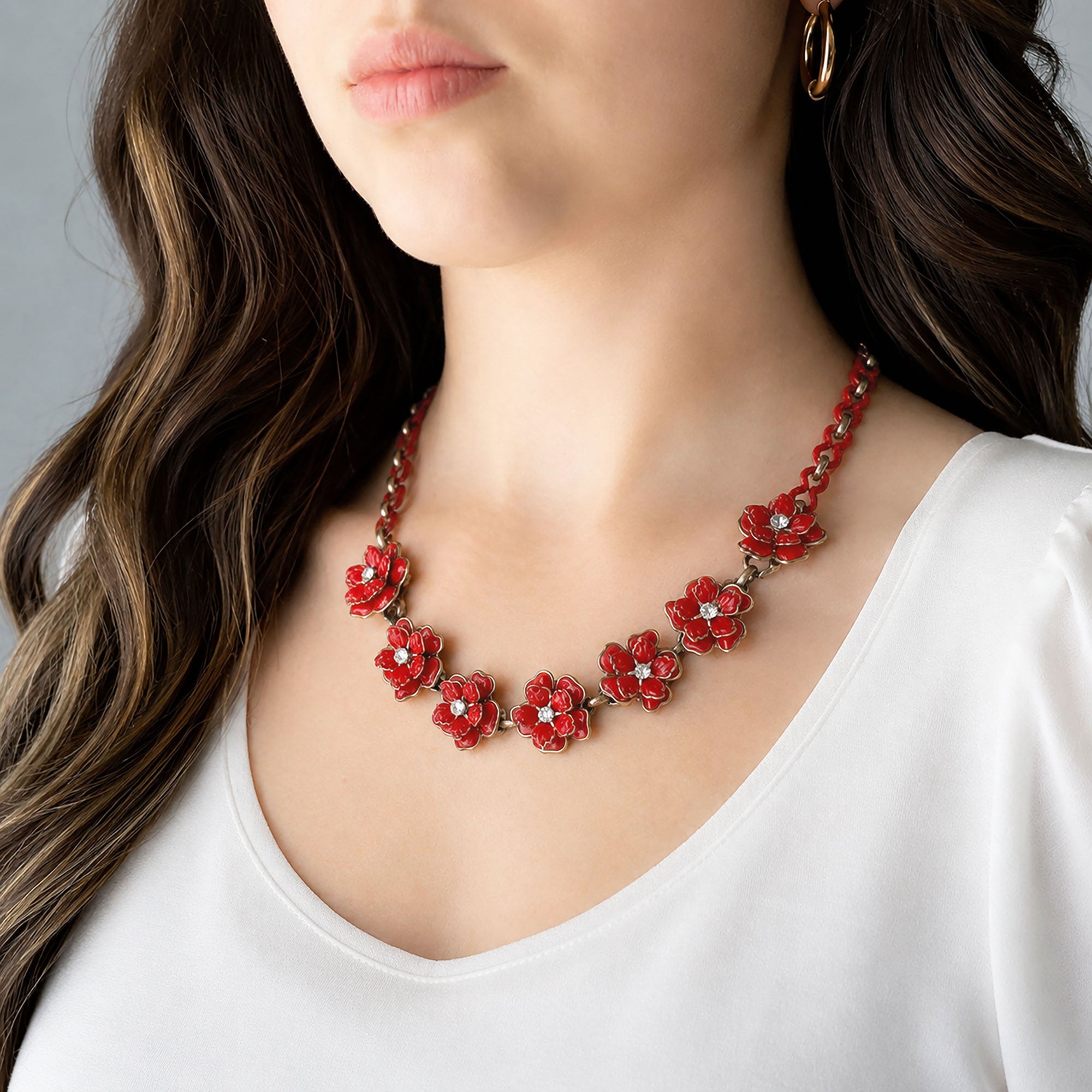 Vintage Red Floral Convertible Necklace | Choker Collar Necklace | DAINA-GREEN BIJOU