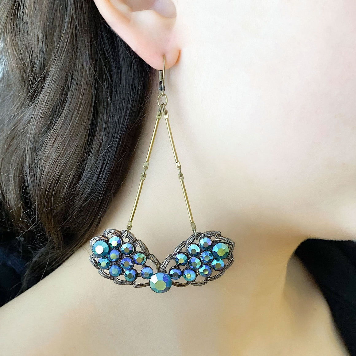 WALDEN vintage blue aurora borealis statement earrings-GREEN BIJOU