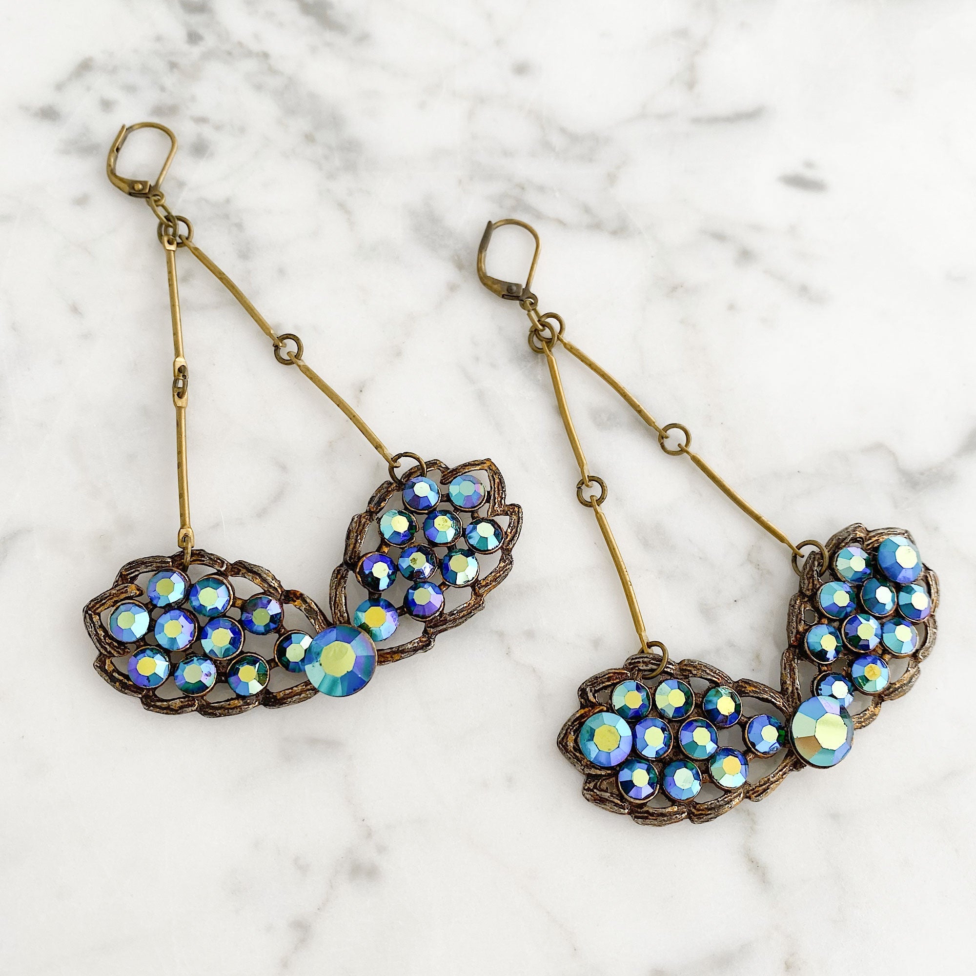 WALDEN vintage blue aurora borealis statement earrings - 