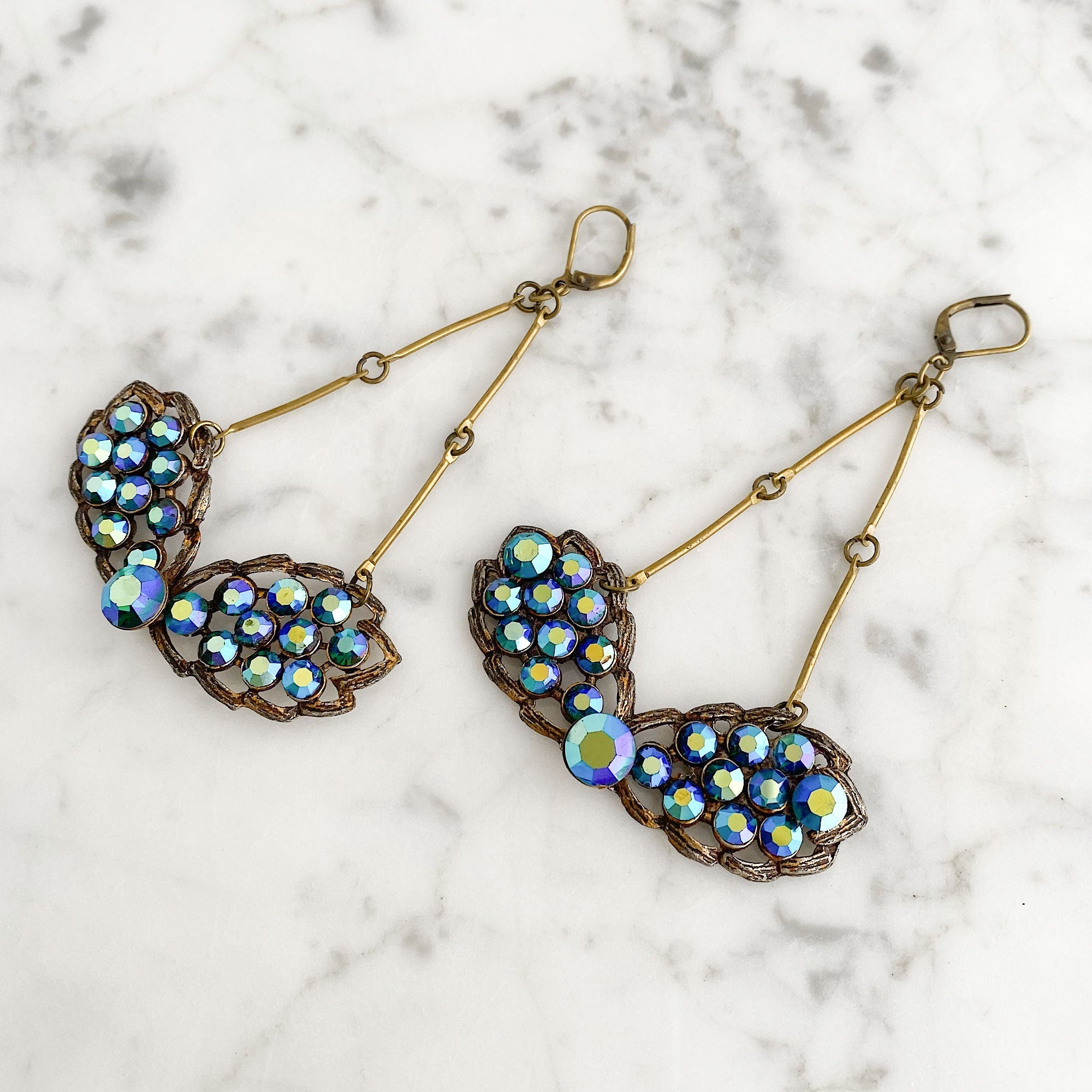 WALDEN vintage blue aurora borealis statement earrings - 