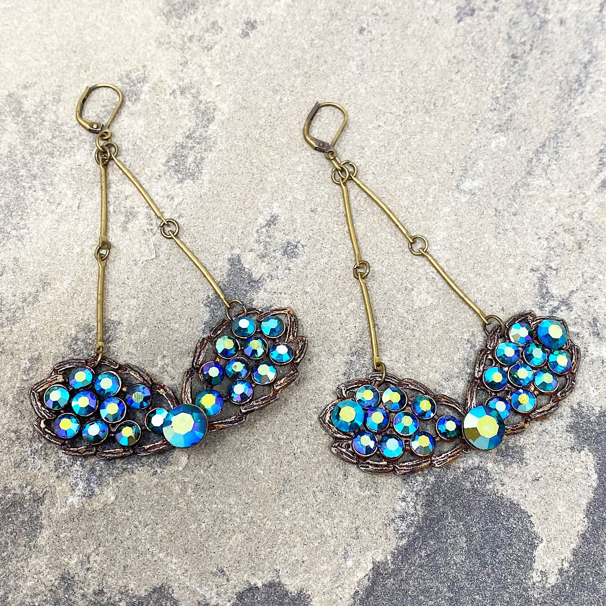 WALDEN vintage blue aurora borealis statement earrings - 