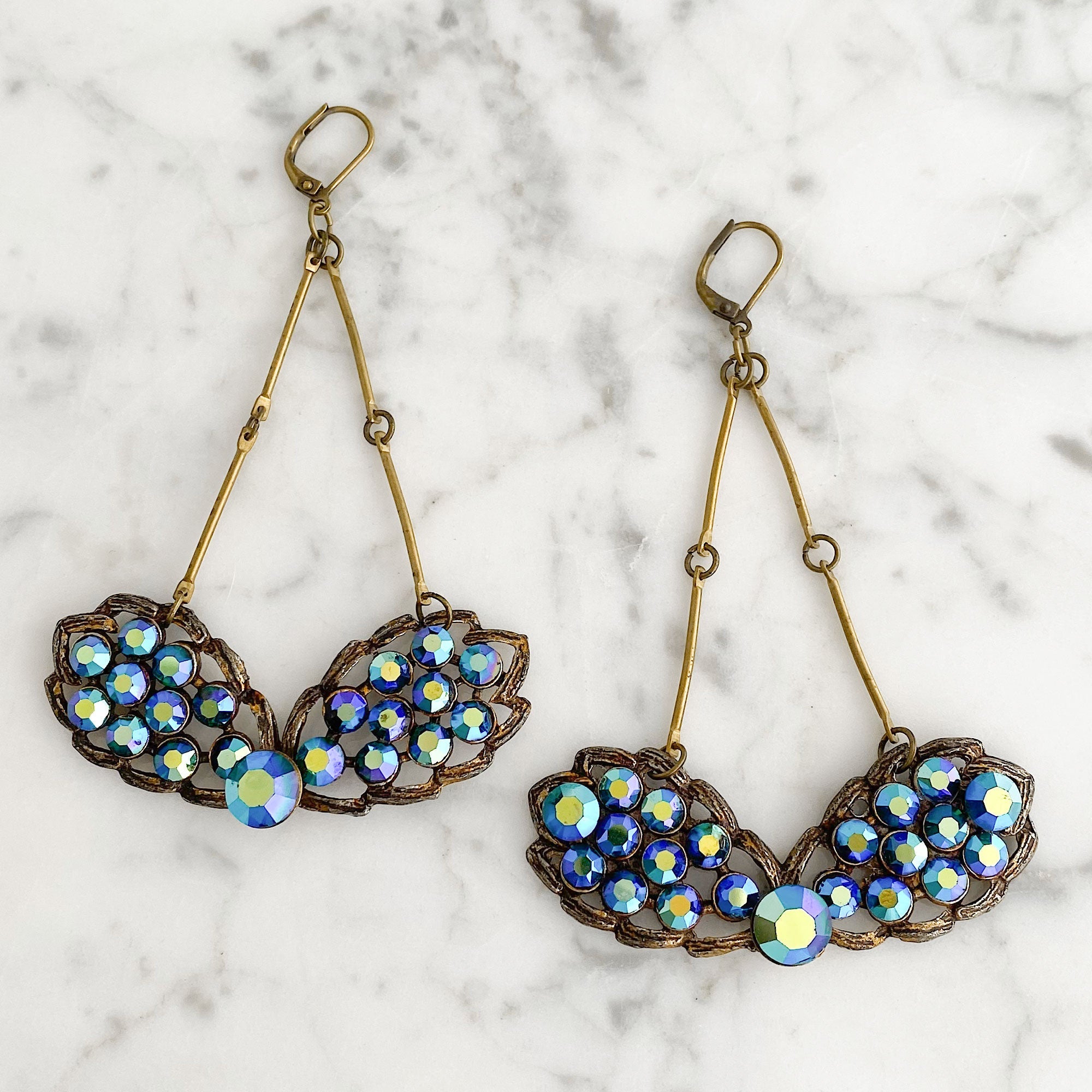 WALDEN vintage blue aurora borealis statement earrings-GREEN BIJOU