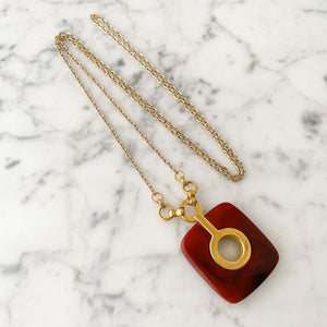 WEBBER Art Deco bakelite and gold square pendant necklace - 