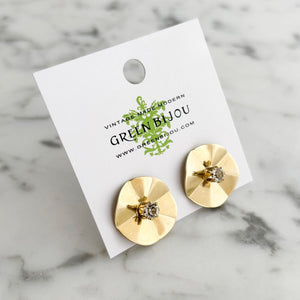 WESTFALL gold and rhinestone accordion disc stud earrings-GREEN BIJOU