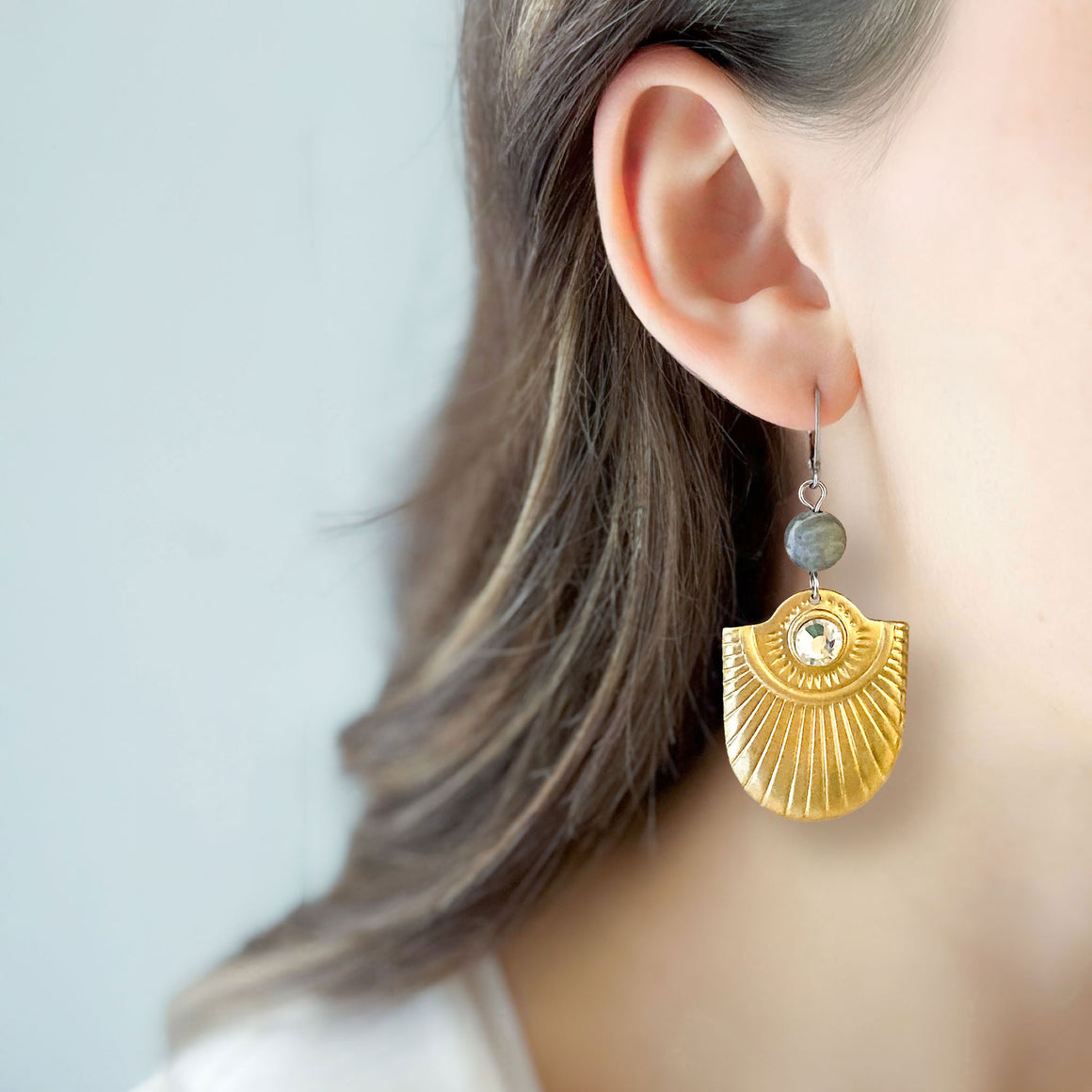 WILLOW Art Deco shield earrings-GREEN BIJOU