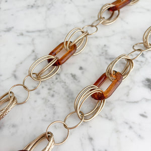 WOLFGANG vintage amber resin and gold chain long necklace - 