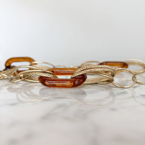 WOLFGANG vintage amber resin and gold chain long necklace - 