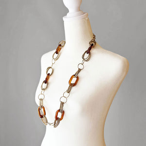 WOLFGANG vintage amber resin and gold chain long necklace - 