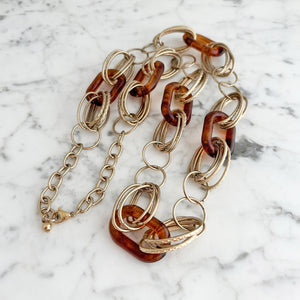WOLFGANG vintage amber resin and gold chain long necklace - 