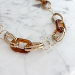 WOLFGANG vintage amber resin and gold chain long necklace - 