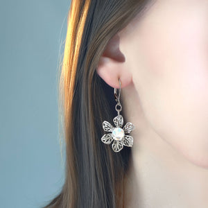 WREN vintage sparkly crystal silver filigree flower earrings - 