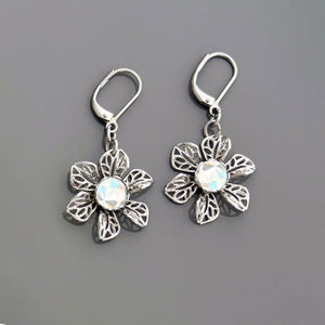 WREN vintage sparkly crystal silver filigree flower earrings - 