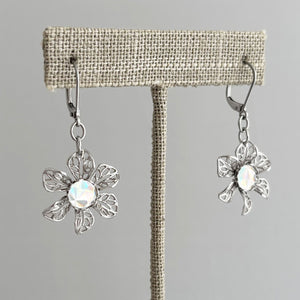 WREN vintage sparkly crystal silver filigree flower earrings - 