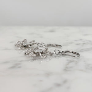 WREN vintage sparkly crystal silver filigree flower earrings - 