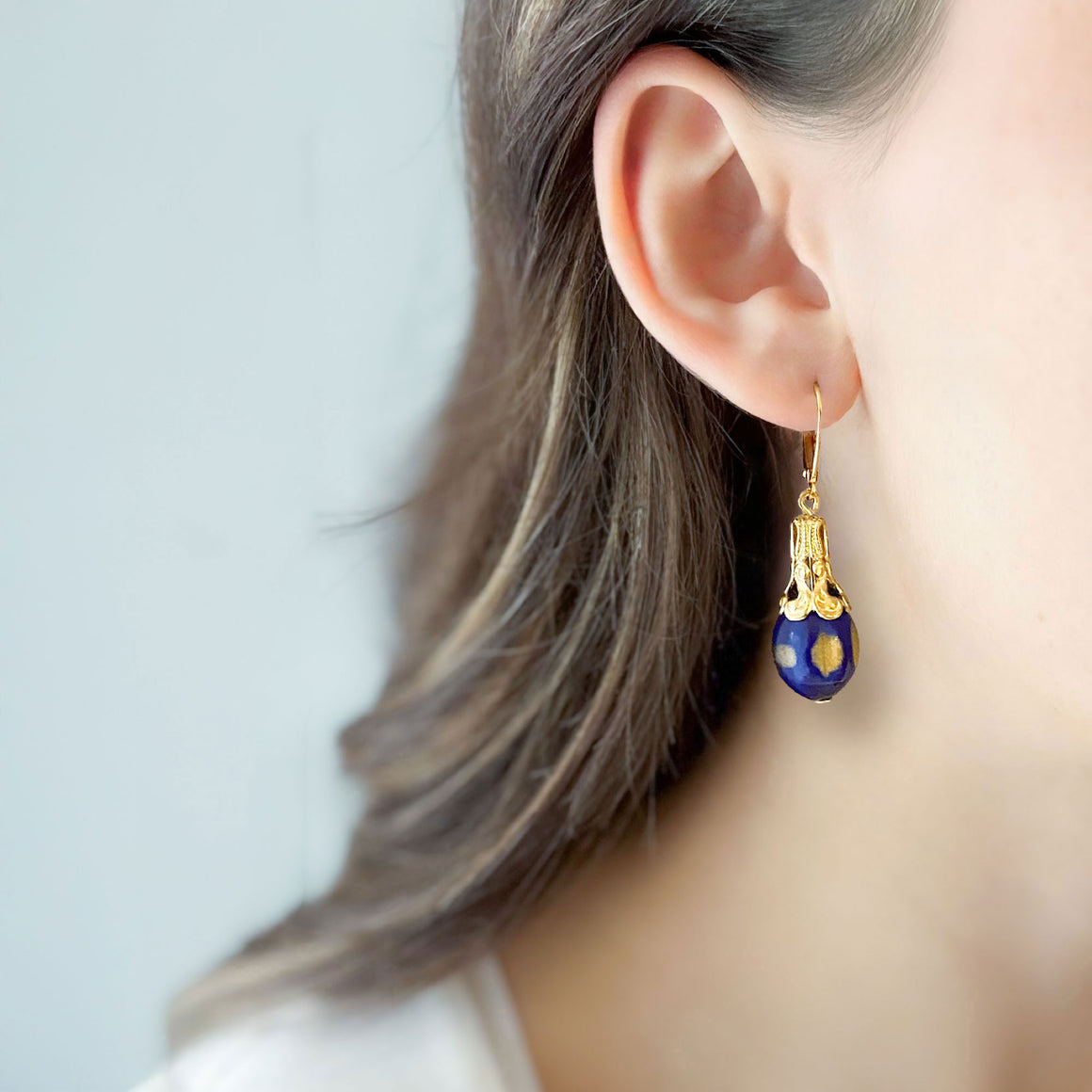 XENIA cobalt glass earrings-GREEN BIJOU