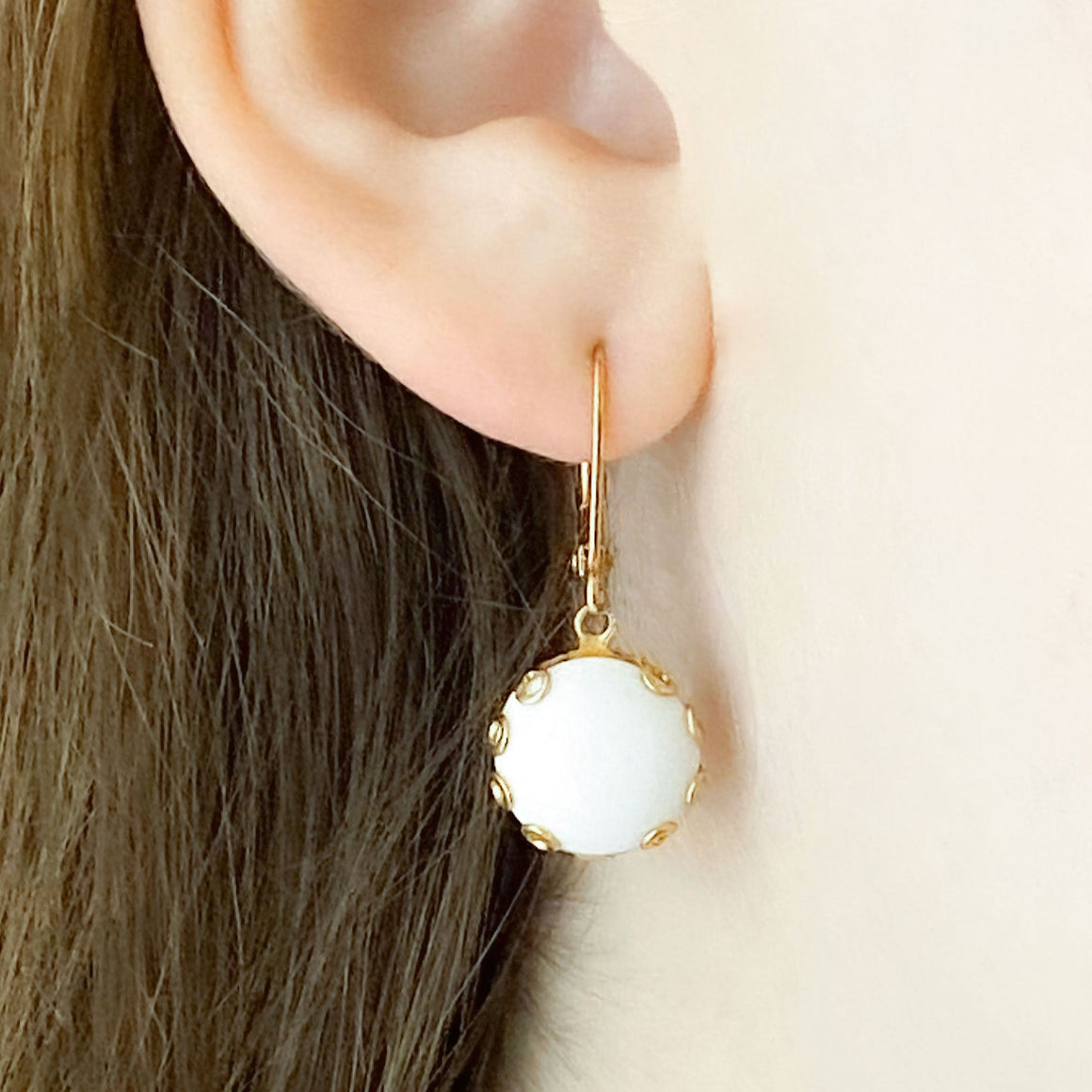 ZIGGY vintage tiny white and gold dangle earrings-GREEN BIJOU