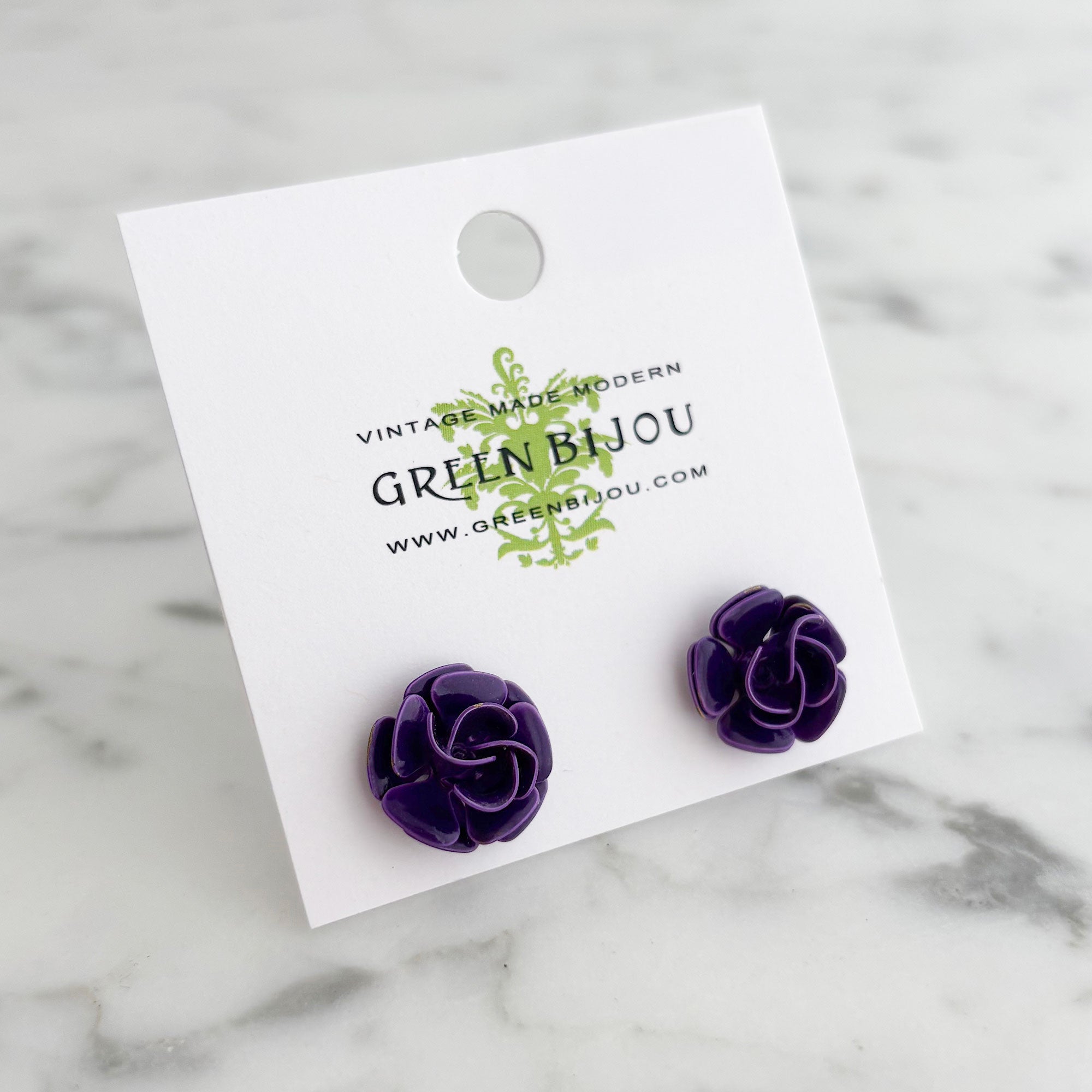 Vintage Purple Enamel Rose Stud Earrings | LANDON - 