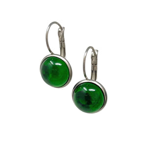 BENTON silver and emerald green drop earrings-GREEN BIJOU