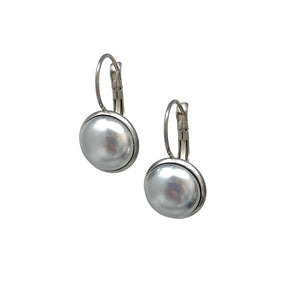 BENTON silver and grey pearl drop earrings-GREEN BIJOU