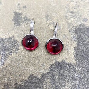 BENTON silver and ruby red drop earrings - 