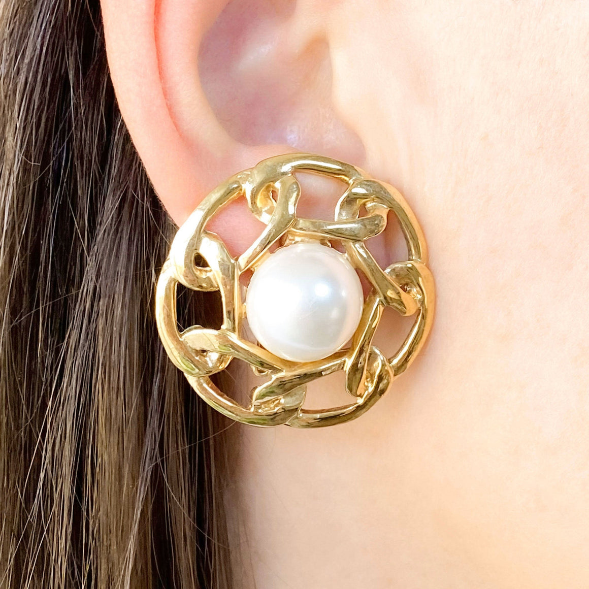 BUTLER gold chain clip earrings-GREEN BIJOU