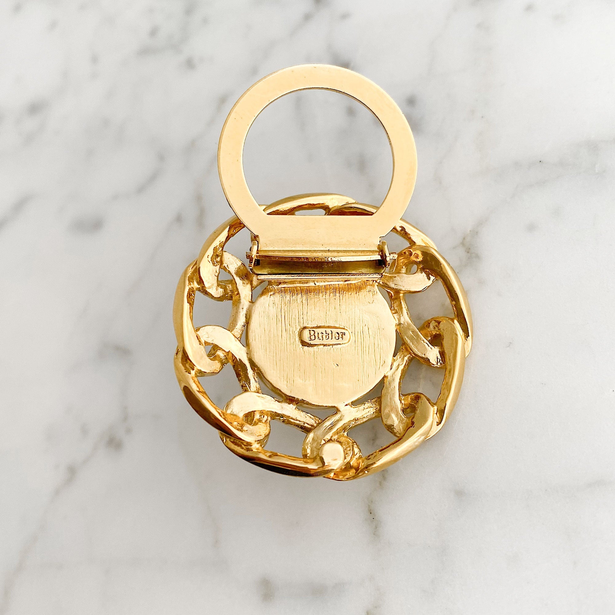 BUTLER vintage round gold chain pearl scarf clip - 