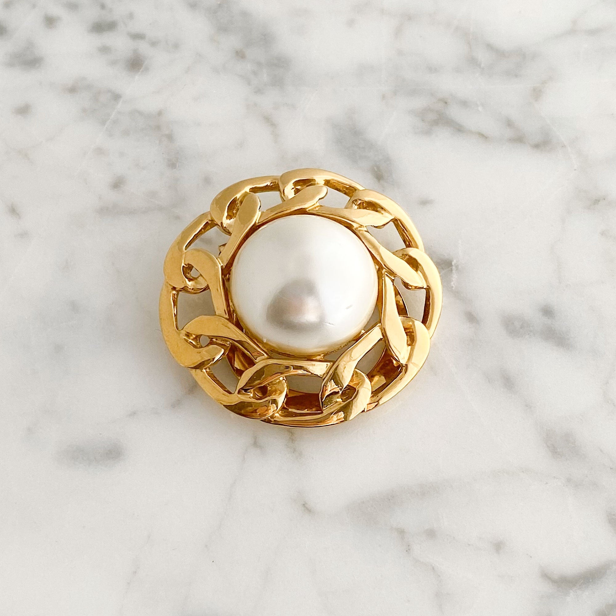 BUTLER vintage round gold chain pearl scarf clip-GREEN BIJOU
