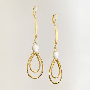 CAMDEN gold and white long teardrop earrings - 