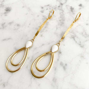 CAMDEN gold and white long teardrop earrings - 